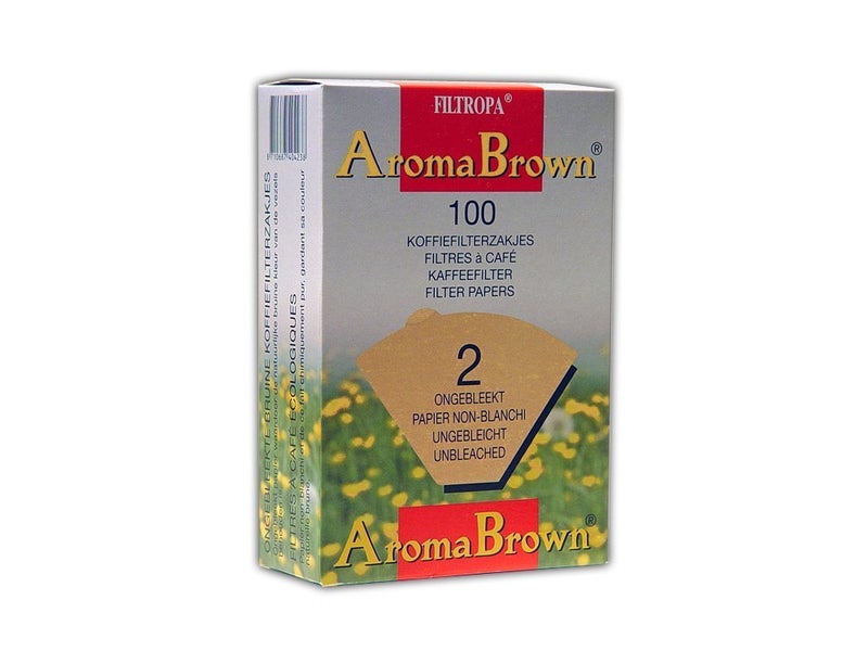 Filtropa AromaBrown Unbleached Disposable Coffee Cone Number 2Size Brews 2 to 6Cups Box of 100 No 2 UNB Filter