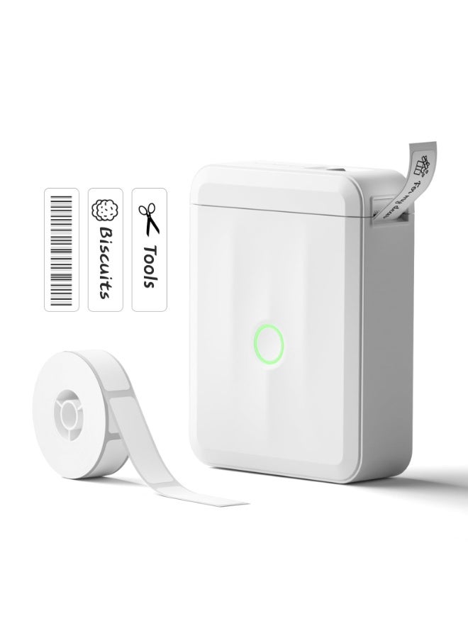 Label Maker Machine Bluetooth Label Printer for School Home Office Organization, Wireless Mini Labeler D110 Upgraded Version, Label Machine with Label, White - Image 1