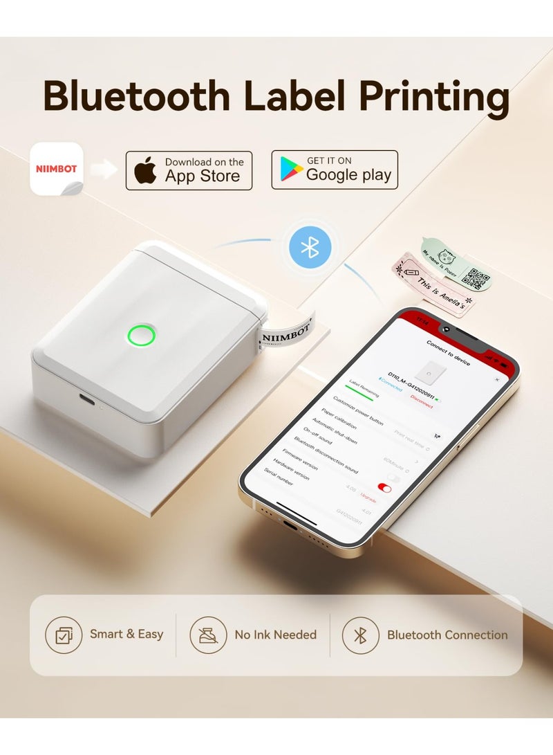 Label Maker Machine Bluetooth Label Printer for School Home Office Organization, Wireless Mini Labeler D110 Upgraded Version, Label Machine with Label, White - Image 5