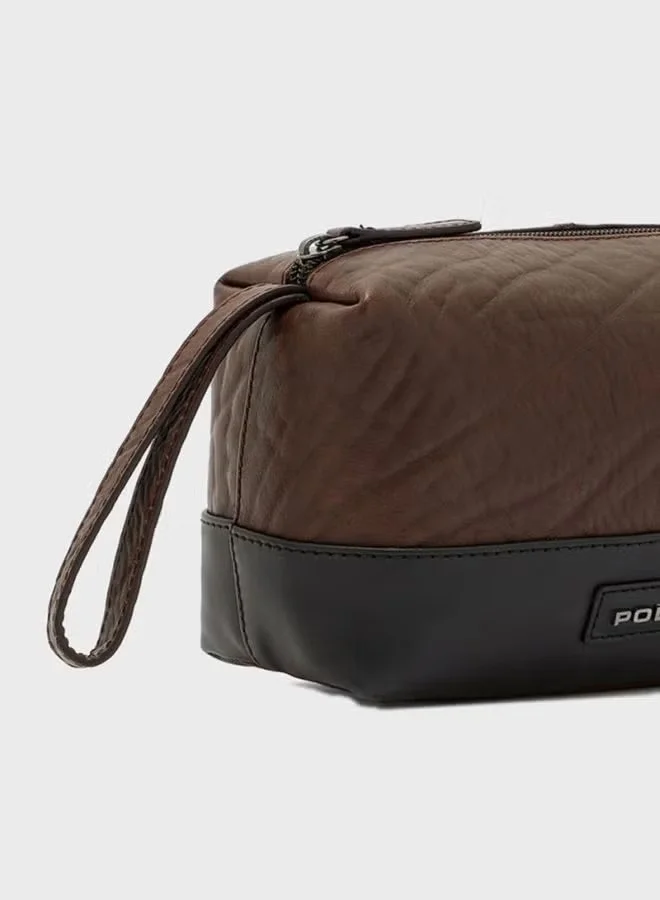 POLICE Tolerance Brown Leather Toilety Pouch