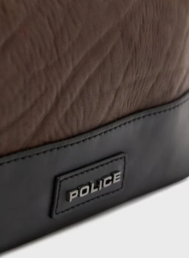 POLICE Tolerance Brown Leather Toilety Pouch