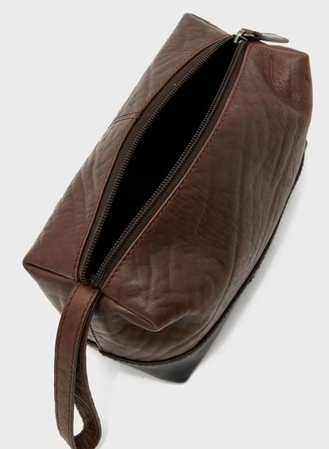 POLICE Tolerance Brown Leather Toilety Pouch