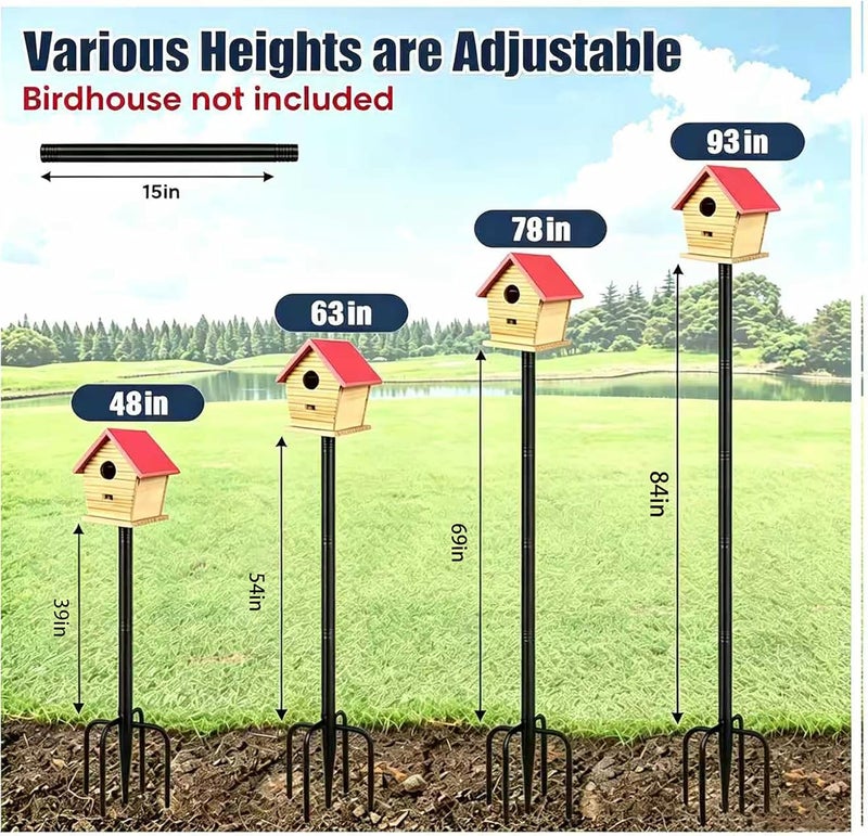 MIUVIBENI Adjustable Smart Bird Feeder Pole 93 Inch,Bluebird House Pole for Outdoors Weather Station Heavy Duty Metal Mounting Kit Adjustable Bird Feeder Stand,Black - Image 5