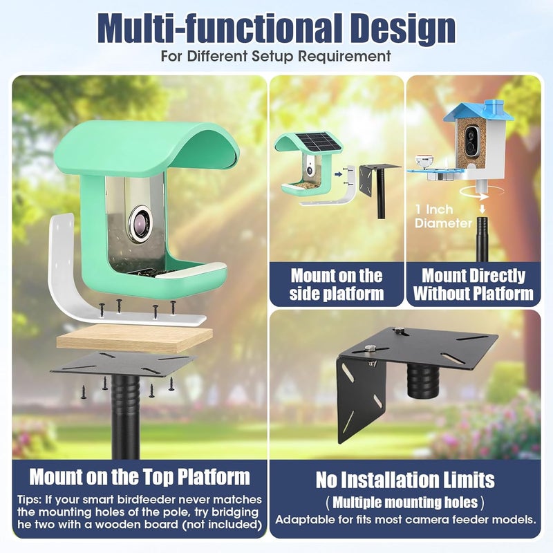 MIUVIBENI Adjustable Smart Bird Feeder Pole 93 Inch,Bluebird House Pole for Outdoors Weather Station Heavy Duty Metal Mounting Kit Adjustable Bird Feeder Stand,Black - Image 4