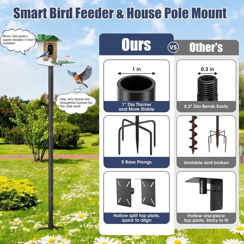 MIUVIBENI Adjustable Smart Bird Feeder Pole 93 Inch,Bluebird House Pole for Outdoors Weather Station Heavy Duty Metal Mounting Kit Adjustable Bird Feeder Stand,Black - Image 2