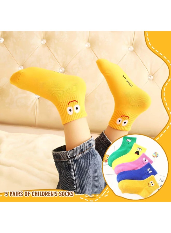 NajmStyle Kids Socks, 5 Pairs of Funny Cartoon Socks Boys & Girls, Cotton Crew Kids Socks, Cozy Socks , Four Seasons Wear Happy Cartoon Cute Funny Face Emoticon Short Socks - Image 2