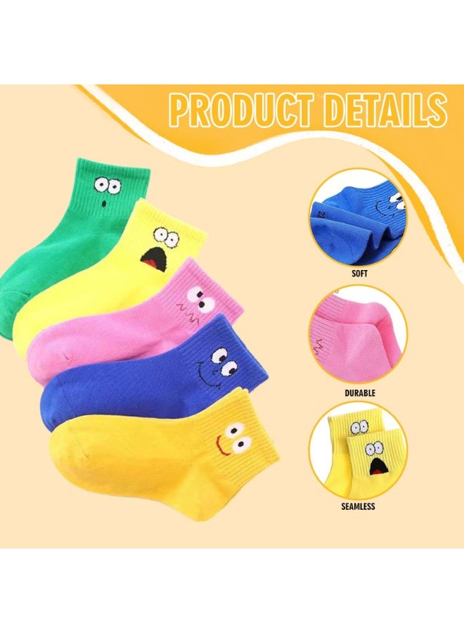 NajmStyle Kids Socks, 5 Pairs of Funny Cartoon Socks Boys & Girls, Cotton Crew Kids Socks, Cozy Socks , Four Seasons Wear Happy Cartoon Cute Funny Face Emoticon Short Socks - Image 3