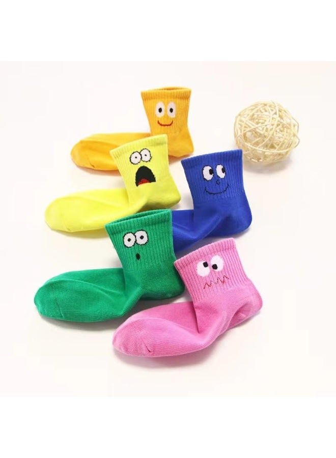 NajmStyle Kids Socks, 5 Pairs of Funny Cartoon Socks Boys & Girls, Cotton Crew Kids Socks, Cozy Socks , Four Seasons Wear Happy Cartoon Cute Funny Face Emoticon Short Socks - Image 1