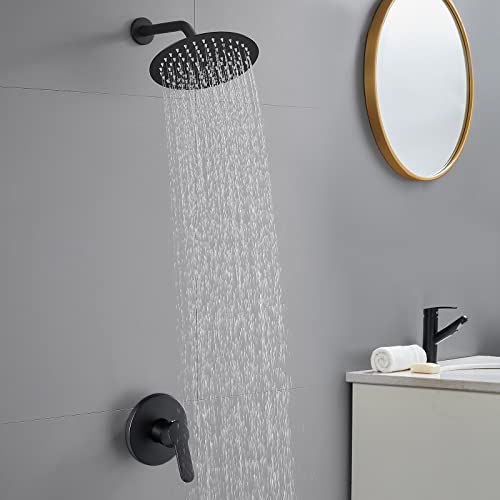 POPFLY Black Shower Faucet Set, Bathroom Rainfall Shower System with 8" Shower Head, Single Function Shower Trim Kit with Black Rough-in Valve Kit - Image 2