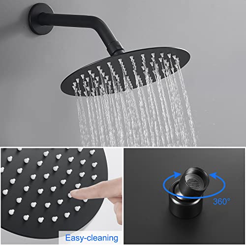 POPFLY Black Shower Faucet Set, Bathroom Rainfall Shower System with 8" Shower Head, Single Function Shower Trim Kit with Black Rough-in Valve Kit - Image 3