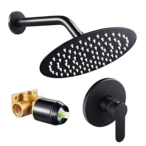 POPFLY Black Shower Faucet Set, Bathroom Rainfall Shower System with 8" Shower Head, Single Function Shower Trim Kit with Black Rough-in Valve Kit - Image 1