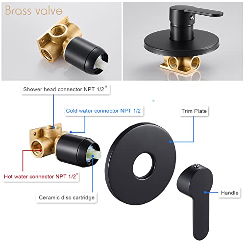 POPFLY Black Shower Faucet Set, Bathroom Rainfall Shower System with 8" Shower Head, Single Function Shower Trim Kit with Black Rough-in Valve Kit - Image 5