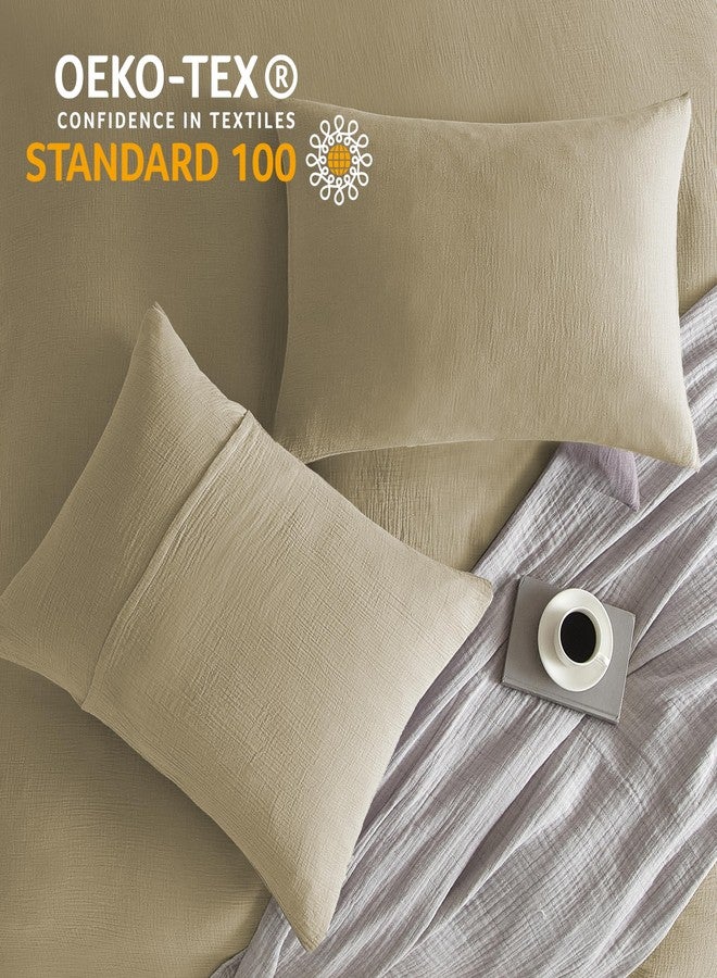 SE SOFTEXLY Muslin Duvet Cover King Size, 100% Washed Cotton Duvet Cover Set, Ultra Soft Comforter Cover Linen Like, 3 Pieces Minimalist Gauze Duvet Cover with 2 Pillowcases, 90"x104", Beige - Image 5