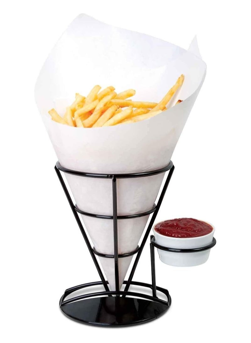 Rubik French Fry Cone & Dipping Cup Holder, Classic Black Metal Diner Stand Holds French Fries and the Condiment For Fish and Chips and Appetizers (Paper Cones and Cups Not Included) 