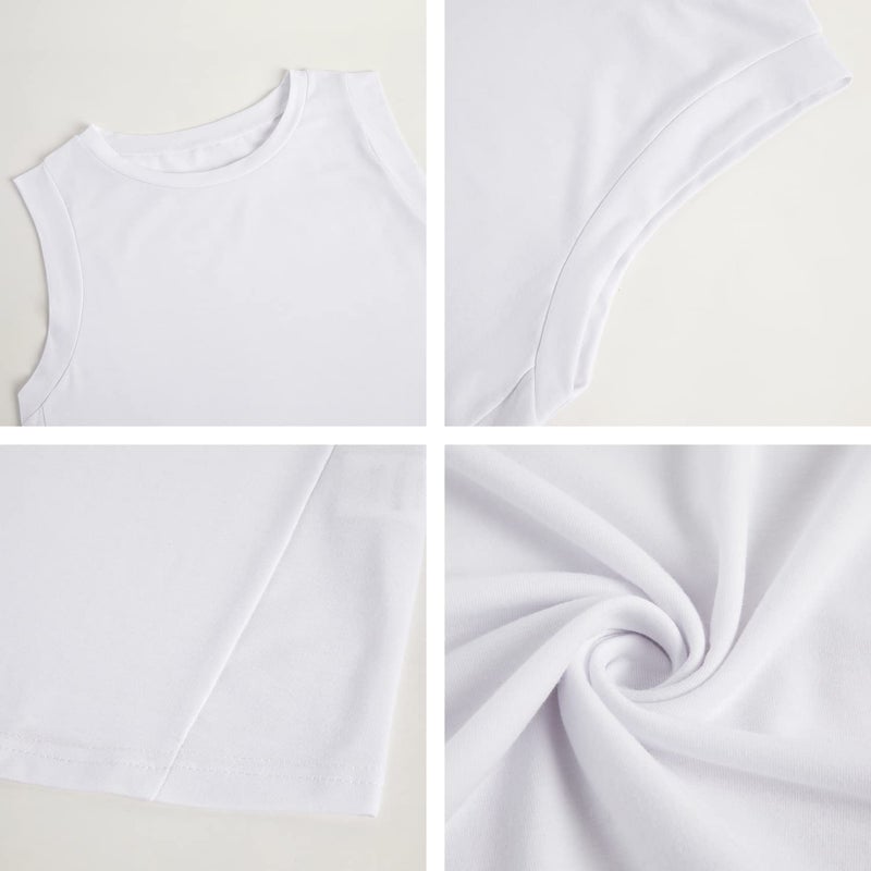 Fazortev Women's Summer Sleeveless Tank Top Loose Fit Casual Crew Neck T Shirts Basic Tee Tops White - Image 5