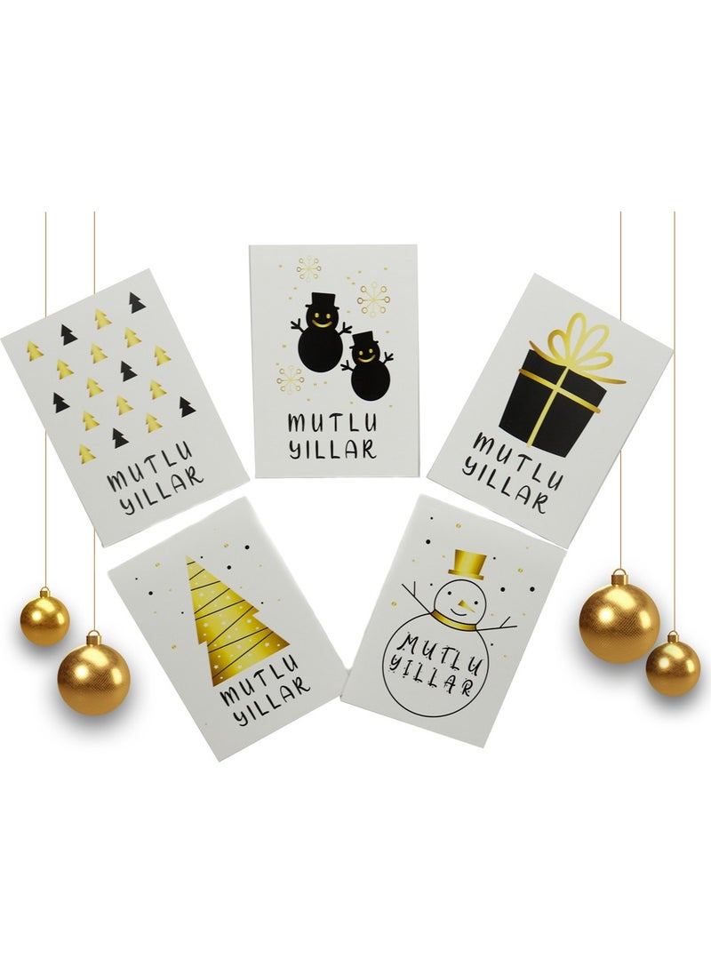 Repro Design 10X14 cm New Year Themed 5 Pieces Greeting Card Model-11 Happy New Year  - Image 1