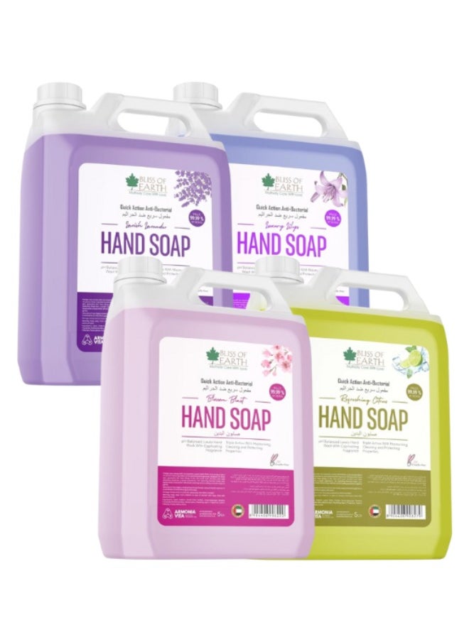 BLISS OF EARTH Hand Wash Refill, Refreshing Lavish Lavender & Luxury Lily & Blossom Blast & Citrus Pack of 4, 20 Litres.  - Image 1