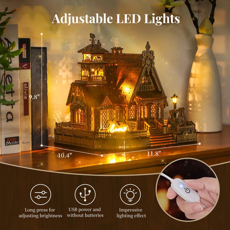 FUNPOLA 3D Wood Puzzle Countryside Cottage Model - DIY Miniature Building Kit with Spark LED Lights - Craft Rural Architecture Home DÃ©cor Gift for Adults - Image 5