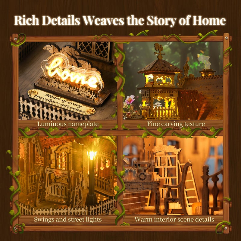 FUNPOLA 3D Wood Puzzle Countryside Cottage Model - DIY Miniature Building Kit with Spark LED Lights - Craft Rural Architecture Home DÃ©cor Gift for Adults - Image 3