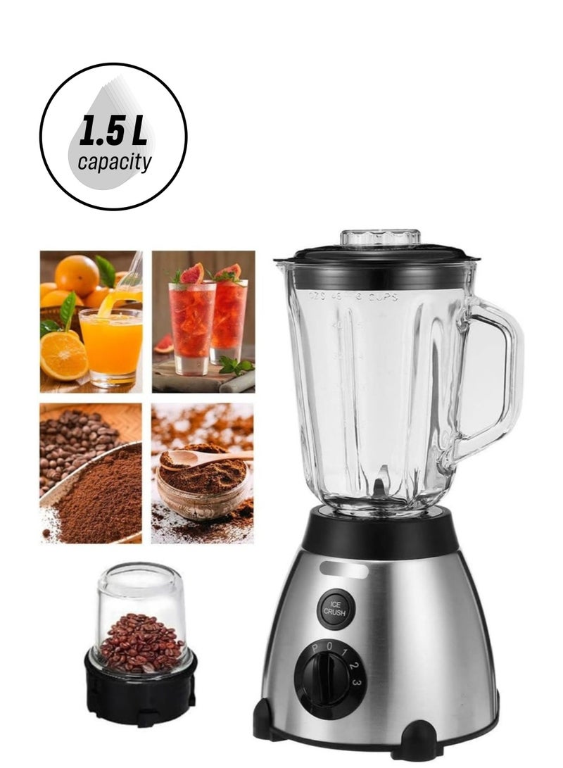 راكسوم خلاط 2 في 1 من الفولاذ المقاوم للصدأ، وعاء سعة 1.5 لتر، KNB6389 سرعتان مع شفرات وظيفة النبض، مطحنة العصائر، مزج، تقطيع، طحن، فضي - Image 1