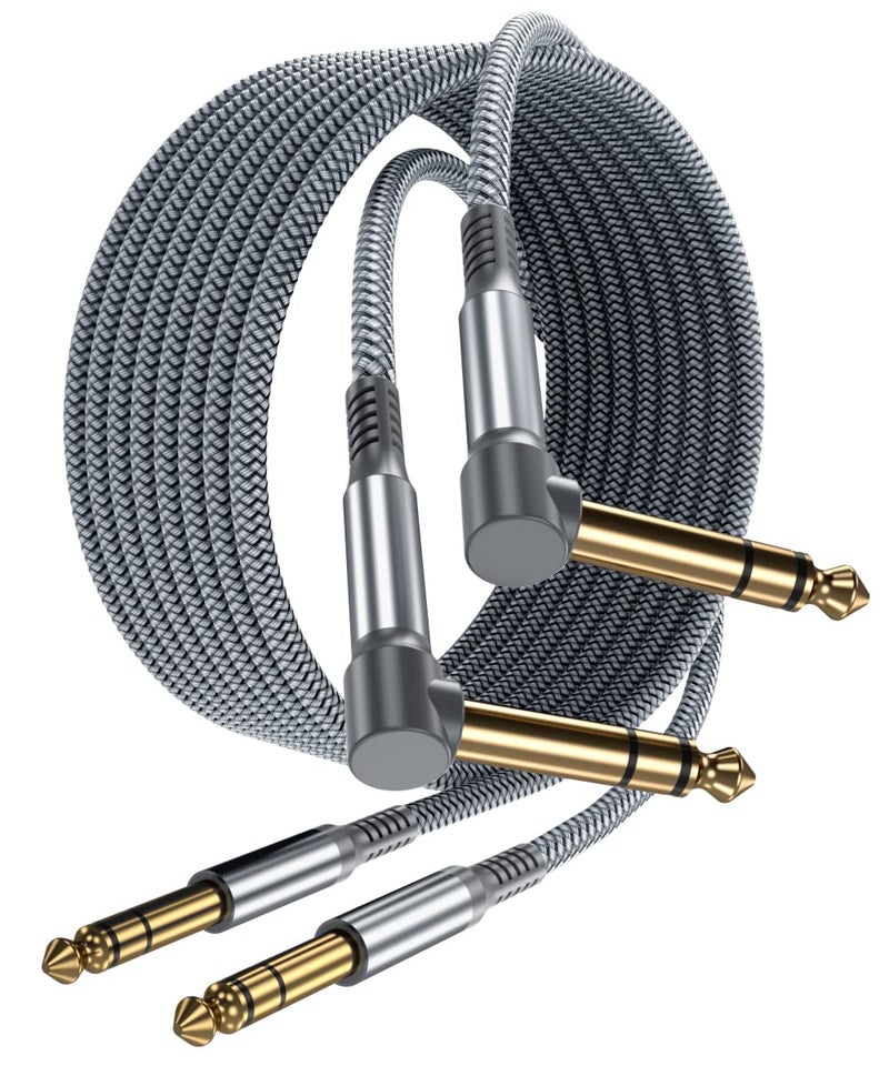 Elebase 1/4 Inch TRS Instrument Cable 3.3ft 2-Pack,Right-Angled to Straight 6.35mm Male Jack Stereo Audio Cord,6.35 Balanced Interconnect Line for Electric Guitar,Bass,Keyboard,Mixer,Amplifier,Speaker - Image 1