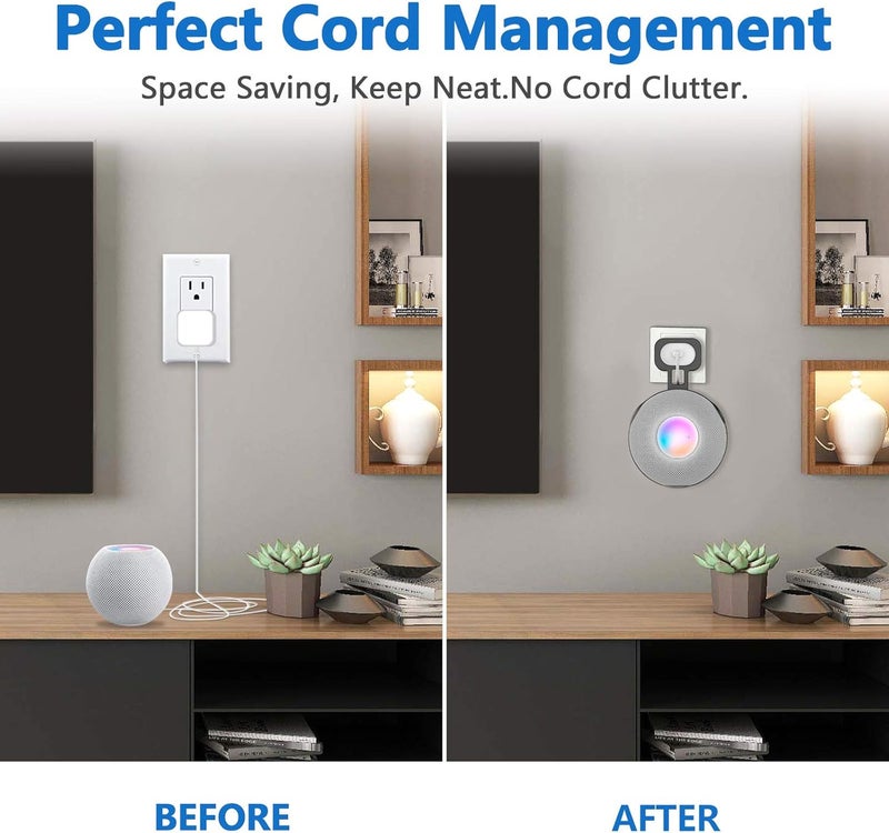 CUHIOY Outlet Wall Mount Holder for Homepod Mini, Plug Mount Stand with Cord Management for Space-Saving, No Messy Cords or Screws, Perfect Accessories for Homepod Mini Speaker (Black, 1 Pack) - Image 2