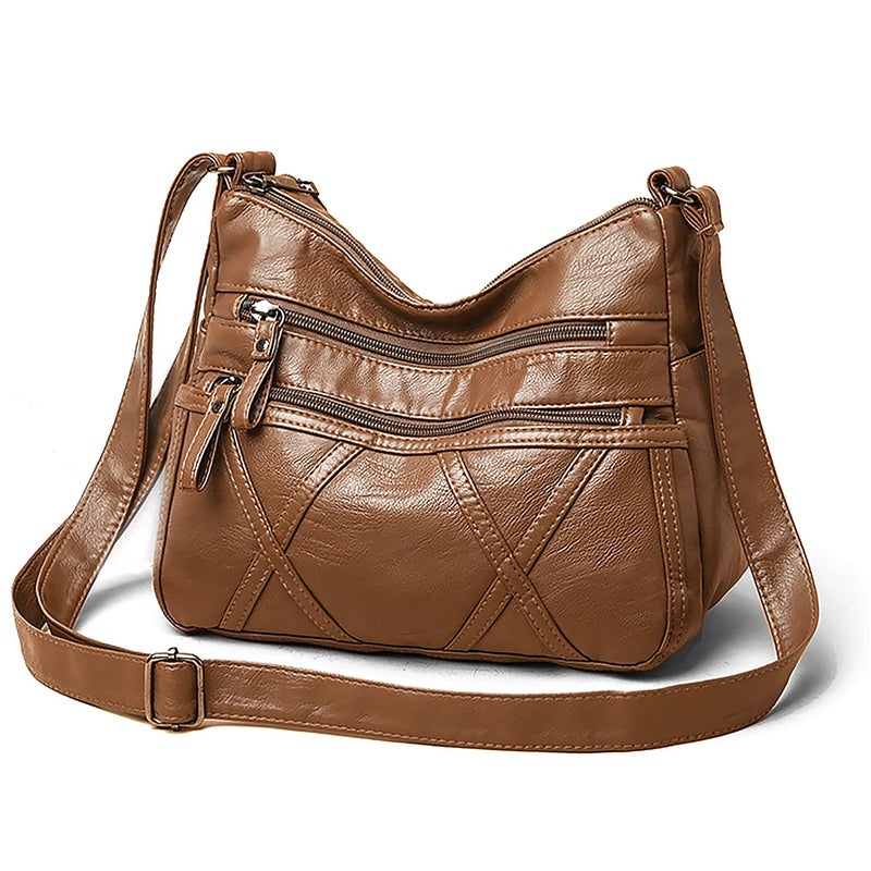 Gladdon Small Crossbody Bags for Women Leather Shoulder Purses Vegan Womens Cross body Bag Lightweight Brown - Image 1