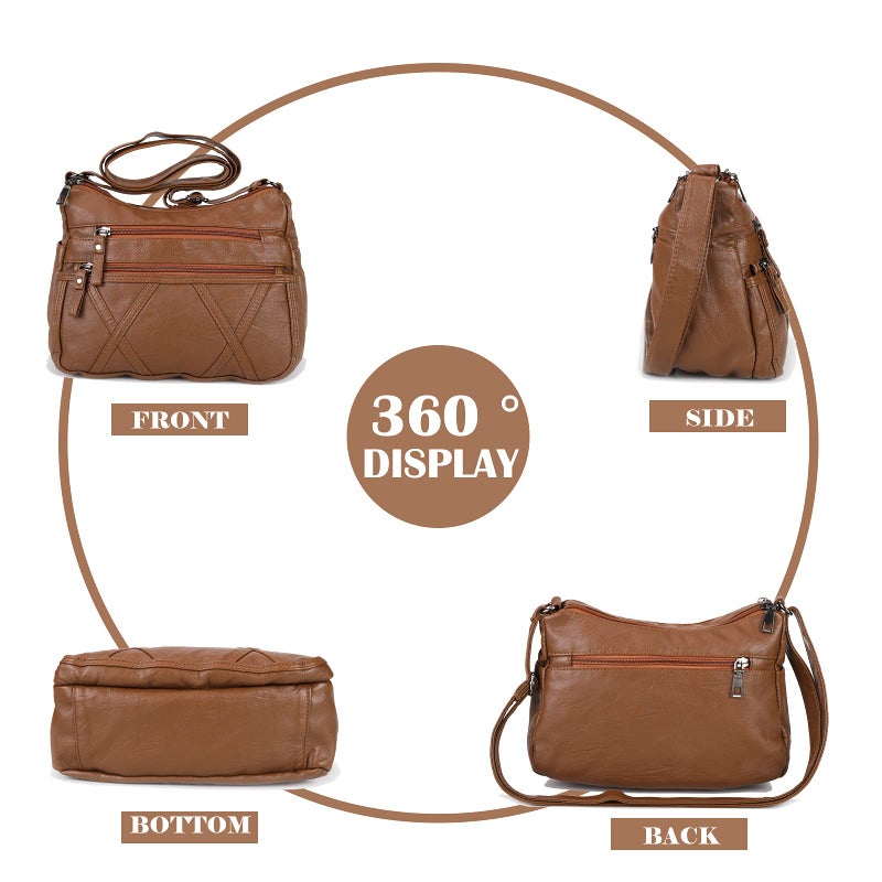 Gladdon Small Crossbody Bags for Women Leather Shoulder Purses Vegan Womens Cross body Bag Lightweight Brown - Image 5