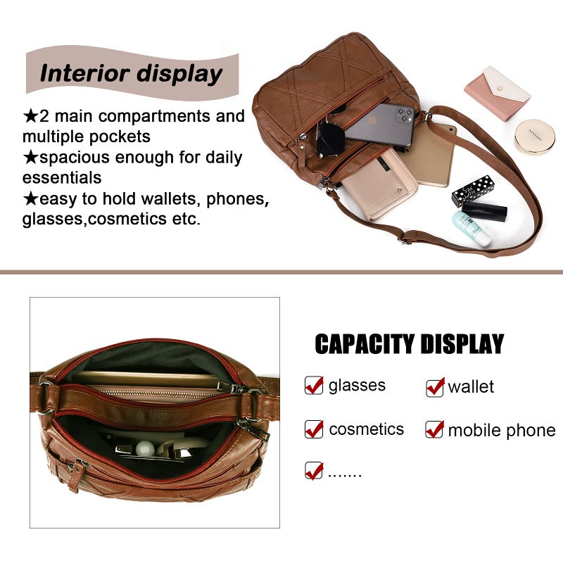 Gladdon Small Crossbody Bags for Women Leather Shoulder Purses Vegan Womens Cross body Bag Lightweight Brown - Image 3