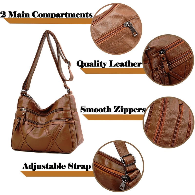 Gladdon Small Crossbody Bags for Women Leather Shoulder Purses Vegan Womens Cross body Bag Lightweight Brown - Image 4