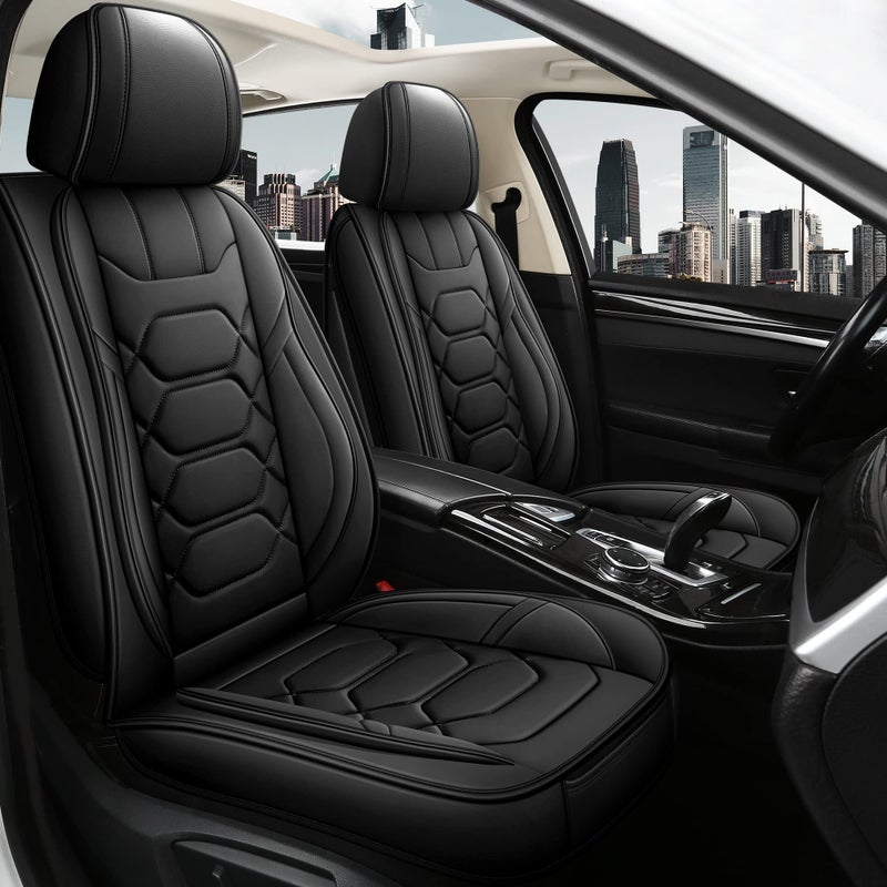 Pariitadin Leather Car Seat Covers Front Pair Waterproof Faux Leather Seat Covers for Cars NonSlip Car Interior Covers Universal Fit for Most Cars Sedans Trucks SUVs Black