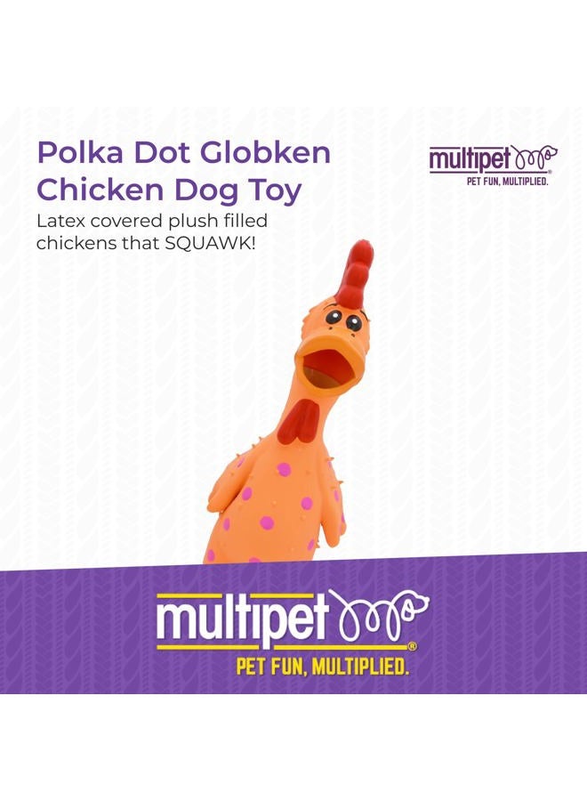 Multipet's 11.5-Inch Latex Polka Dot Globken Chicken Dog Toy - Image 2