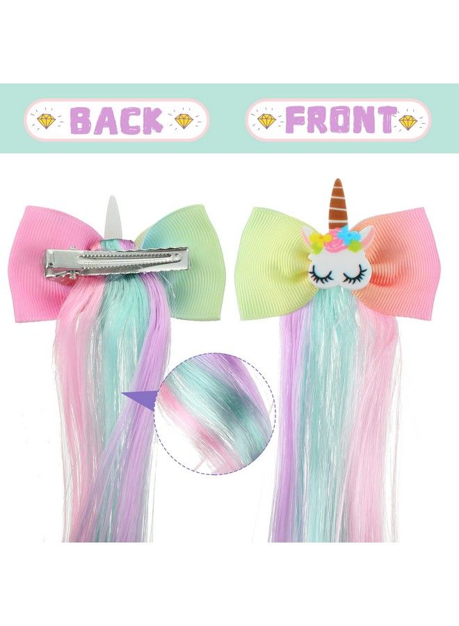 WILLBOND 6 Colors Unicorn Wig Hair Clips Bows For Girls Hair Braided Extension Colored Hair Bows Braided Curly Wig Hair Extension For Kids Princess Costume Dress Up Hair Accessory (Charming Style) - Image 4