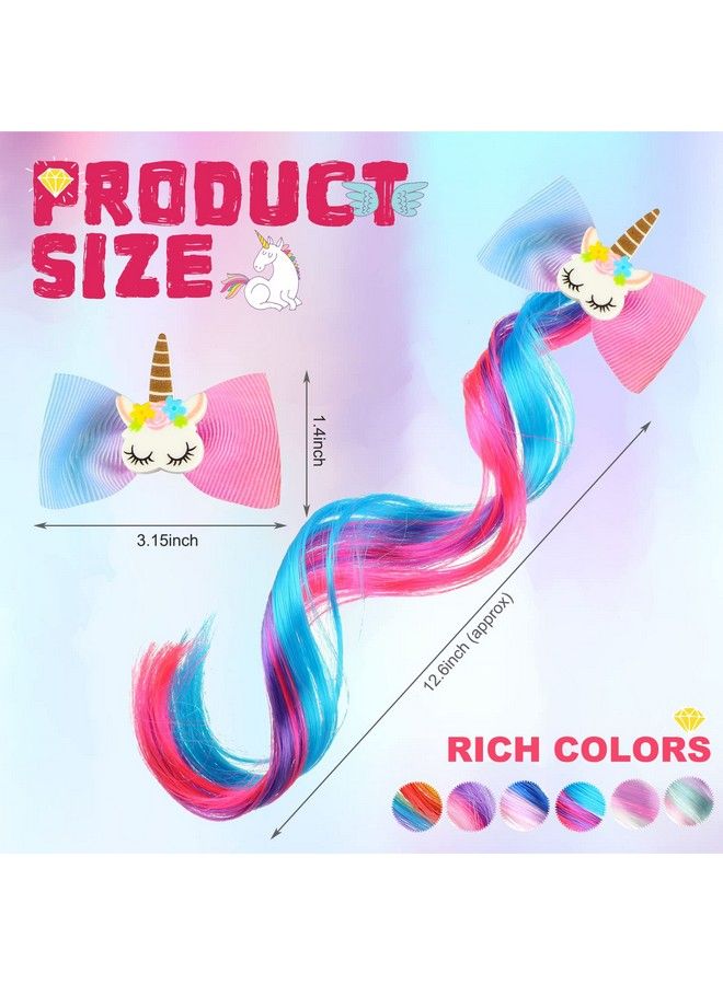 WILLBOND 6 Colors Unicorn Wig Hair Clips Bows For Girls Hair Braided Extension Colored Hair Bows Braided Curly Wig Hair Extension For Kids Princess Costume Dress Up Hair Accessory (Charming Style) - Image 3