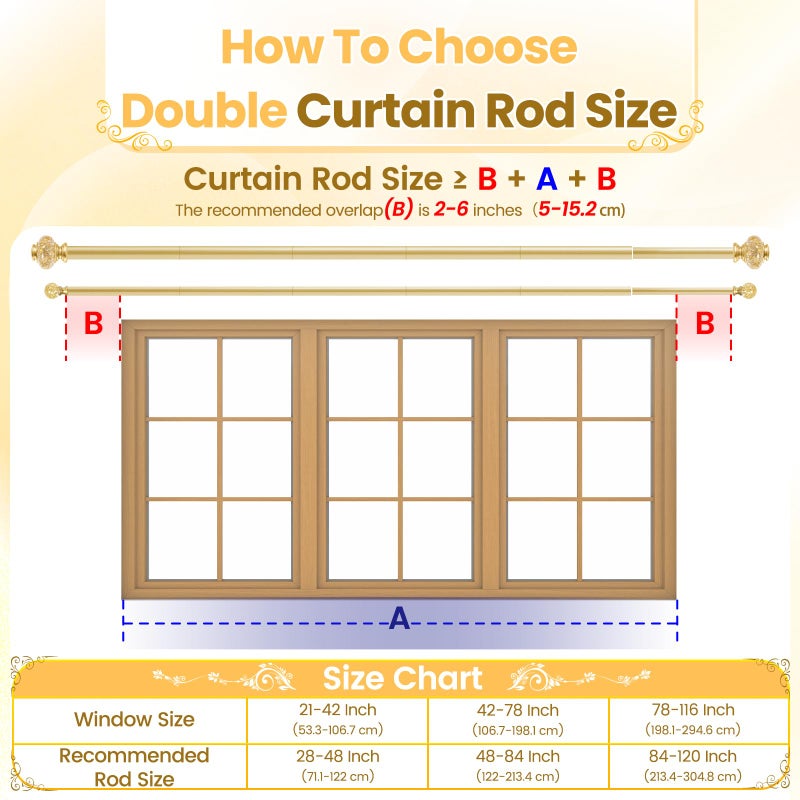 BHSRODS 1 Inch Modern Gold Double Curtain Rod Set - Tension rods for windows 28 to 48 inchs with Holdbacks and Clear Finials -BHSRODS Home Double Window Rods for Living Room & Bedroom - Image 2