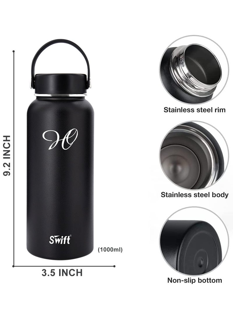 Swift 1L Stainless Steel Vacuum Flask Water Bottle with Straw and 2 Lids, Wide Mouth Travel Thermos Water Mug for Gym, Sports, Camping,  Traveling 1000ml  - Image 4