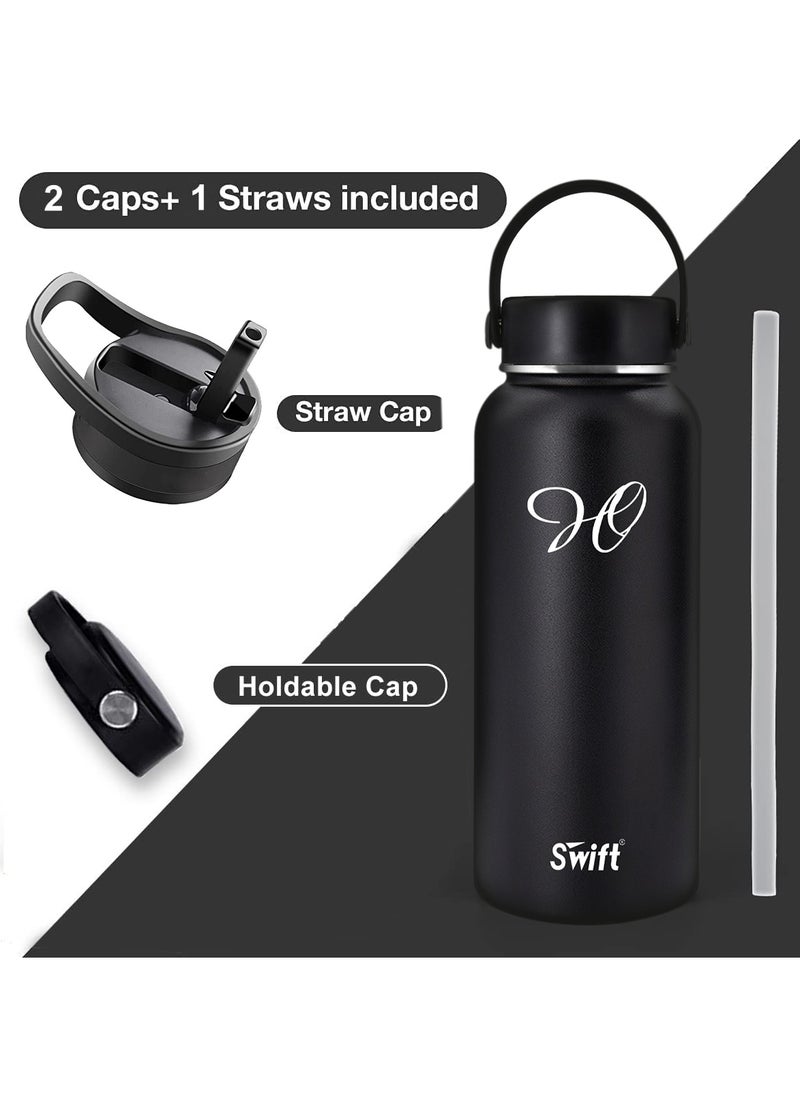 Swift 1L Stainless Steel Vacuum Flask Water Bottle with Straw and 2 Lids, Wide Mouth Travel Thermos Water Mug for Gym, Sports, Camping,  Traveling 1000ml  - Image 3