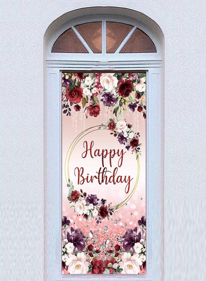 DOTOOMA 35.4 x 72.8 Inches Purple Pink Red Roses Happy Birthday Door Banner Yard Sign Tassels Diamond Glitter Door Decorations Polyester Fabric Supplies Indoor Outdoor - Image 4