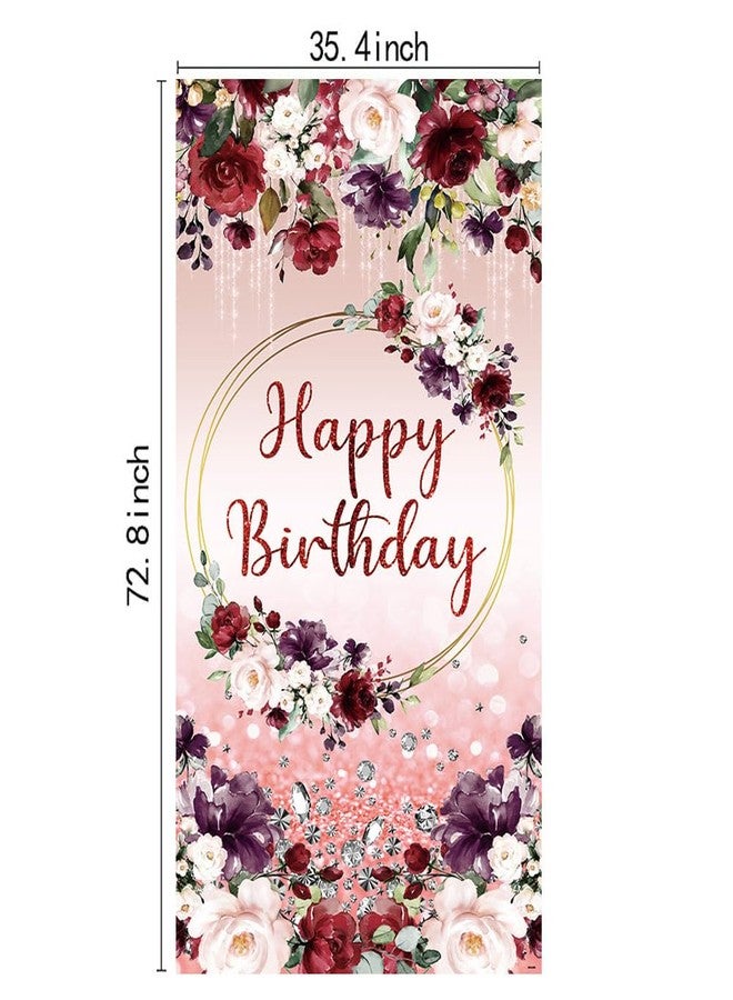 DOTOOMA 35.4 x 72.8 Inches Purple Pink Red Roses Happy Birthday Door Banner Yard Sign Tassels Diamond Glitter Door Decorations Polyester Fabric Supplies Indoor Outdoor - Image 5