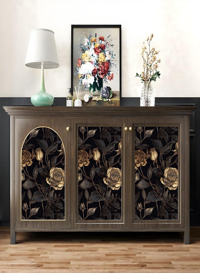 FunStick 17.5"x354" Black and Gold Floral Peel and Stick Wallpaper Vintage Moody Black Floral Wall Paper for Bedroom RV Walls Removable Vinyl Rose Flower Wallpaper Renter Friendly Dark Contact Paper - Image 3