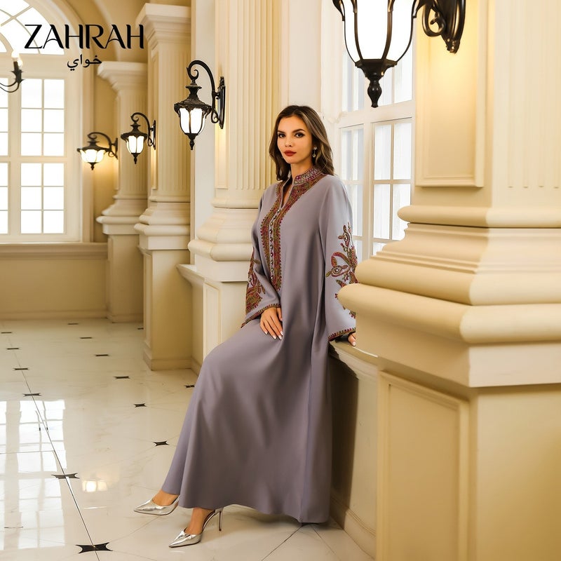 زهرة النساء مطرزة أبايا ماكسي فستان، التنفس 4-الطريق تمديد فضفاض تناسب فستان طويل، العادي والرسمي الإسلامي كفتان - Image 4