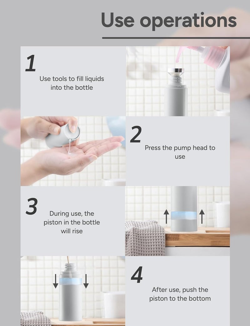 Lulupack 1 oz Airless Pump Bottles, Travel Lotion Container, Skincare Containers for Moisturizer(Plastic, Matte Grey, 3Pcs) - Image 5