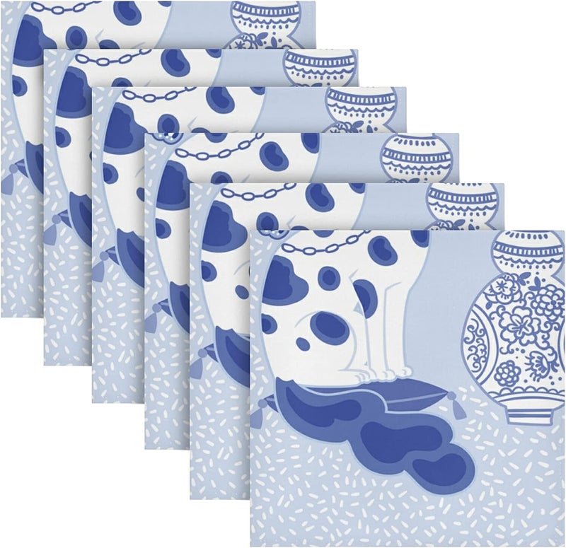 susiyo Staffordshire Dogs in Chinoiserie Style Blue and White Porcelain Cloth Napkins Set of 6 Reusable Table Dinner Napkins 20 by 20 Inches for Family Dinners Cocktail Parties Weddings Hotel Restaura - Image 1