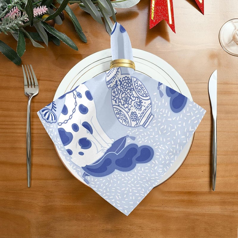susiyo Staffordshire Dogs in Chinoiserie Style Blue and White Porcelain Cloth Napkins Set of 6 Reusable Table Dinner Napkins 20 by 20 Inches for Family Dinners Cocktail Parties Weddings Hotel Restaura - Image 2