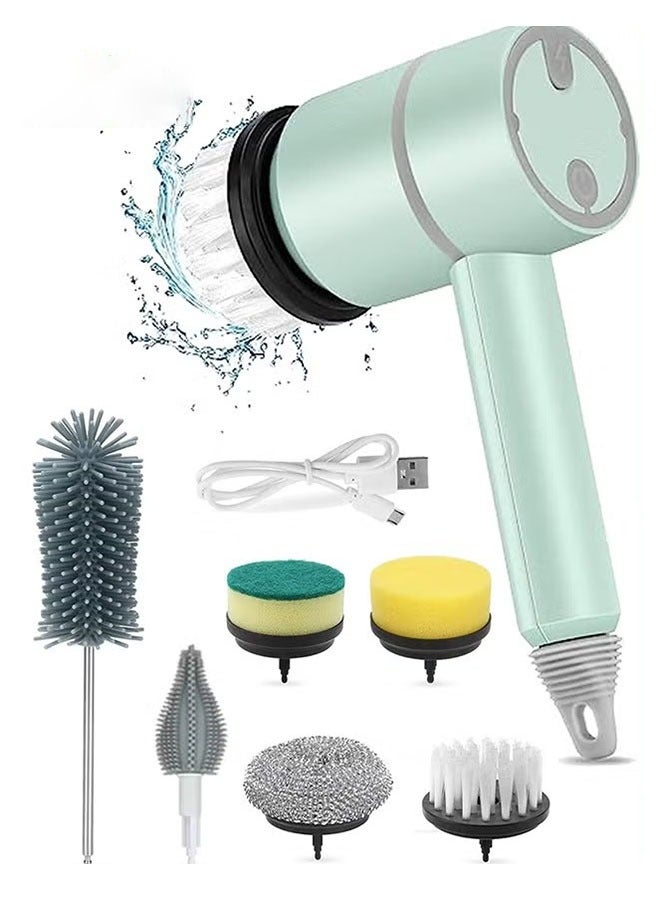 Rechargeable Electric Spin Scrubber, Portable Handheld Cleaning Brush with 6 Replaceable Brush Heads, Cordless Cleaning Brush for Bathroom, Kitchen, Dish, Milk Bottle, Tile, Glass  - Image 1