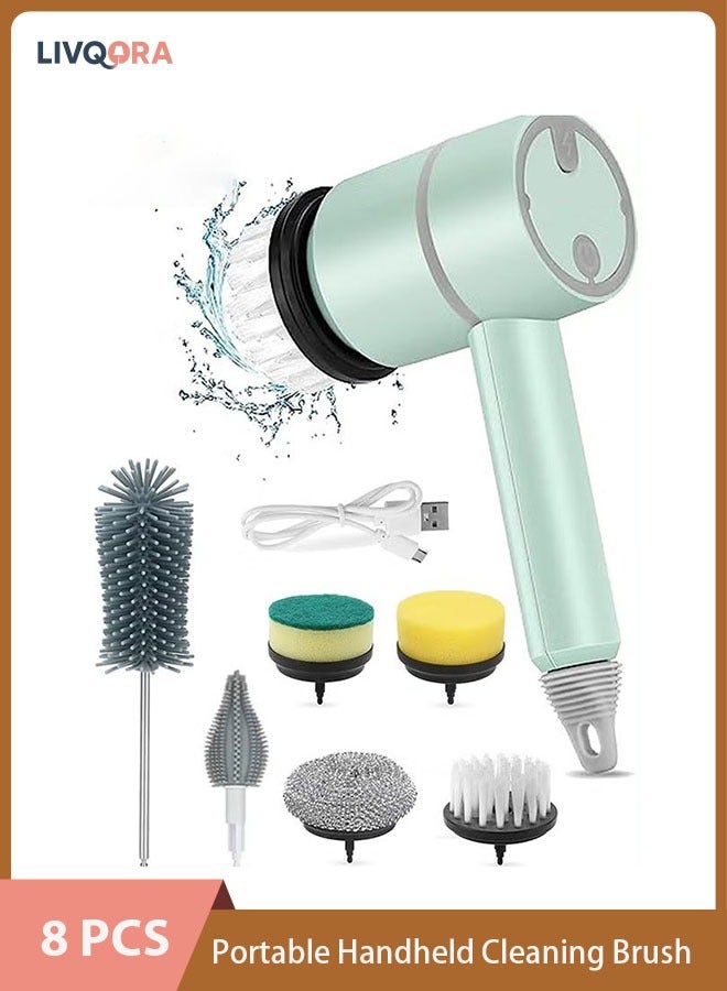 LIVQORA Rechargeable Electric Spin Scrubber  Brushes, Portable Handheld Cleaning Brush with 6 Replaceable Brush Heads, Cordless Cleaning Brush for Bathroom, Kitchen, Dish, Milk Bottle, Tile, Glass - Image 1