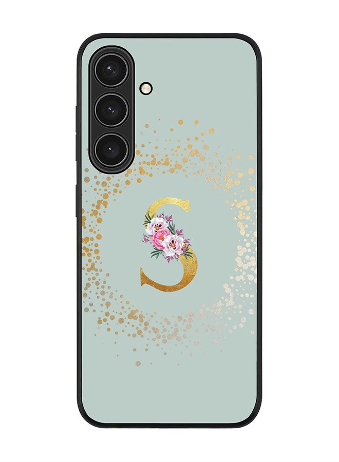 Stylizedd Rugged Black edge case for Samsung Galaxy S24 Plus Case Cover- Custom Monogram Initial Letter Floral Pattern Alphabet-S  (Light Grey ) - Image 1