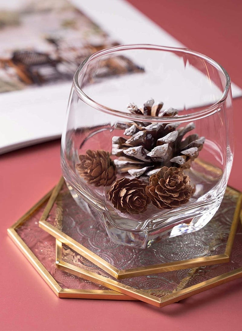 كاست ويف قاعدة أكواب زجاجية ذهبية للمشروبات، طقم من 6 قطع قاعدة أكواب مع مجموعة أكواب أنيقة منحوتة من الزجاج - Image 4