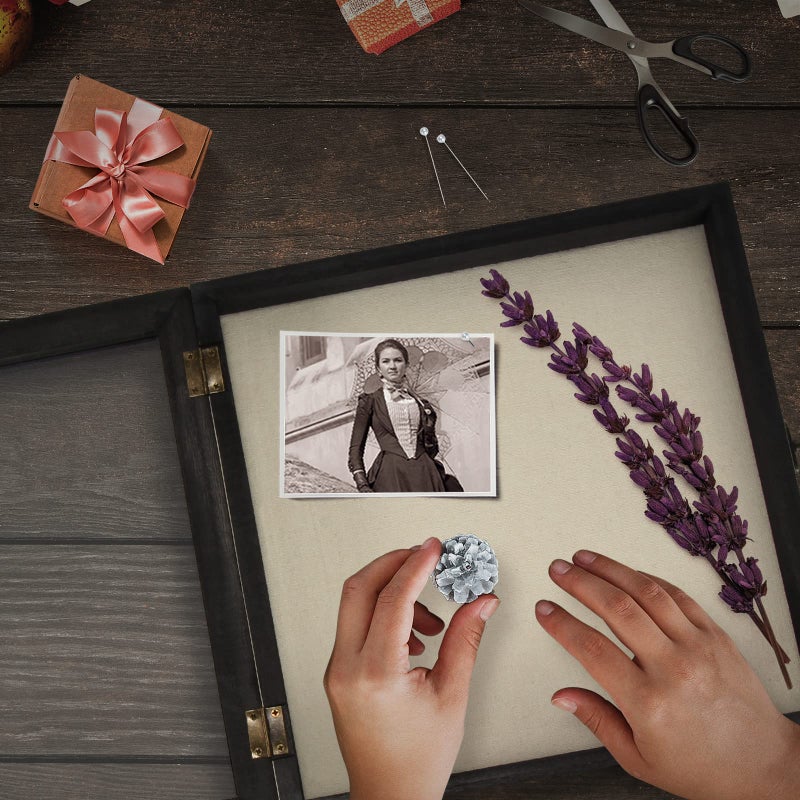 TJMOREE TJ.MOREE Flowers Shadow Box Display Case Large Shadow Box Frame with Glass Window Door Picture Frame Wedding Bouquet Memorabilia Medals Photos Memory Box for Keepsakes - (Rustic Black  11 x 11 ) - Image 3