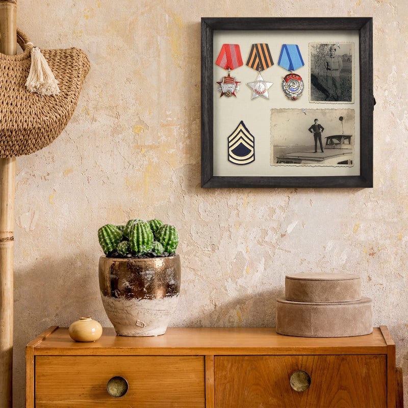 TJMOREE TJ.MOREE Flowers Shadow Box Display Case Large Shadow Box Frame with Glass Window Door Picture Frame Wedding Bouquet Memorabilia Medals Photos Memory Box for Keepsakes - (Rustic Black  11 x 11 ) - Image 5